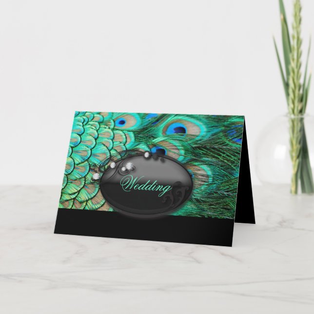 Invitación boda romántico de pavo real verde azulado (Anverso)
