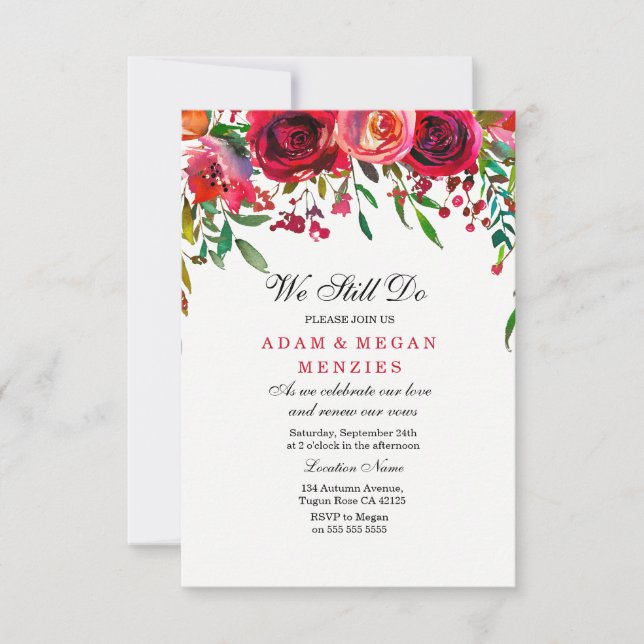 Invitación Boda Romántico de Rosa Roja invita a renovación (Anverso)