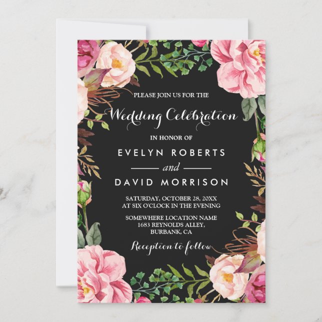 Invitación Boda Romántico de Wreath Floral Rosa (Anverso)