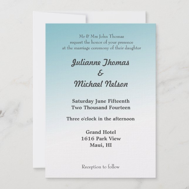 Invitación Boda romántico del cielo azul (Anverso)