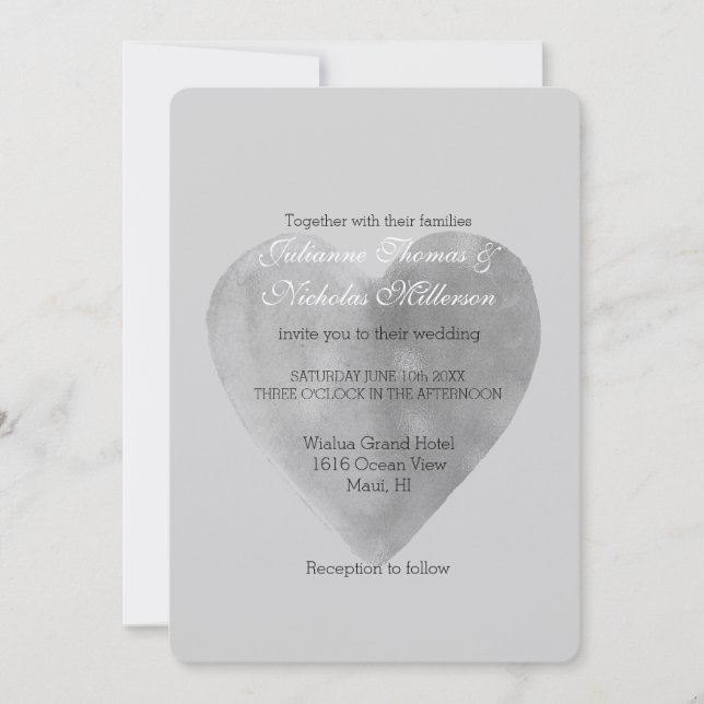 Invitación Boda romántico del corazón gris plateado (Anverso)