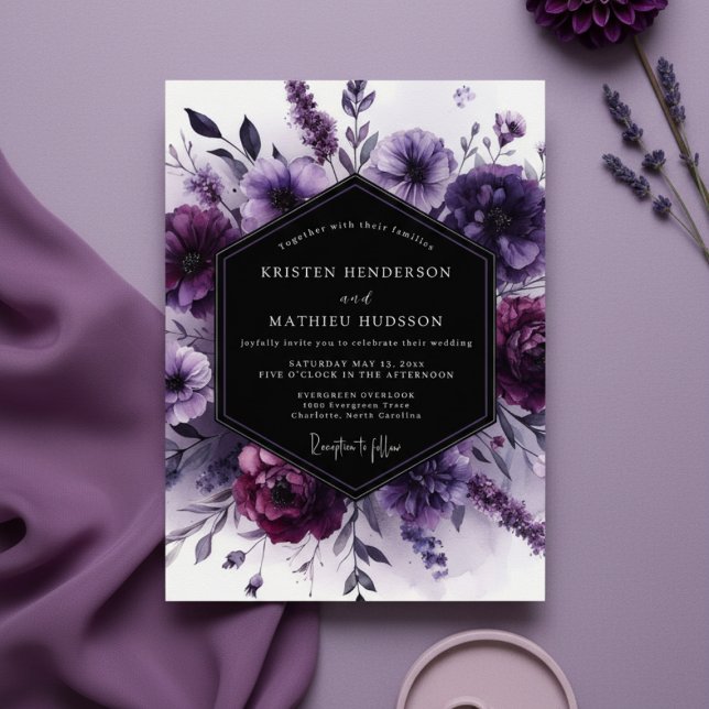 Invitación Boda romántico digital morado floral (Subido por el creador)