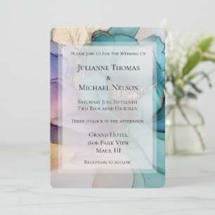 Invitación Boda romántico dorado Aqua Blue Purple Floral