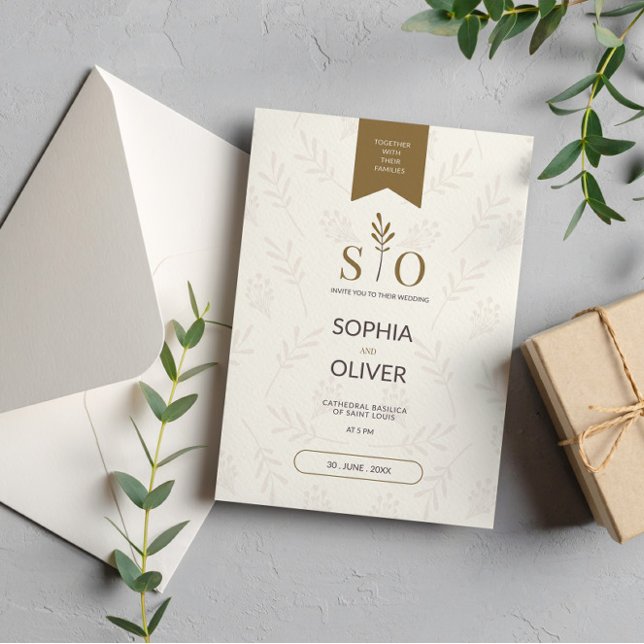 Invitación Boda romántico dorado ramas de olivo (Subido por el creador)