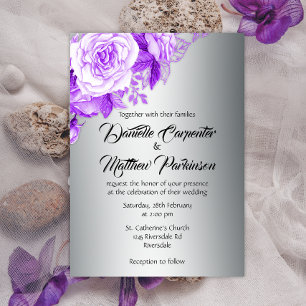 Invitación Boda Romántico Elegance Silver y Purple Rosas