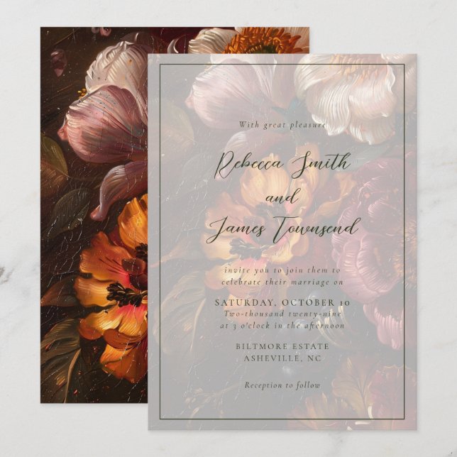 Invitación Boda Romántico Elegante Bella Artes Floral de pint (Anverso / Reverso)