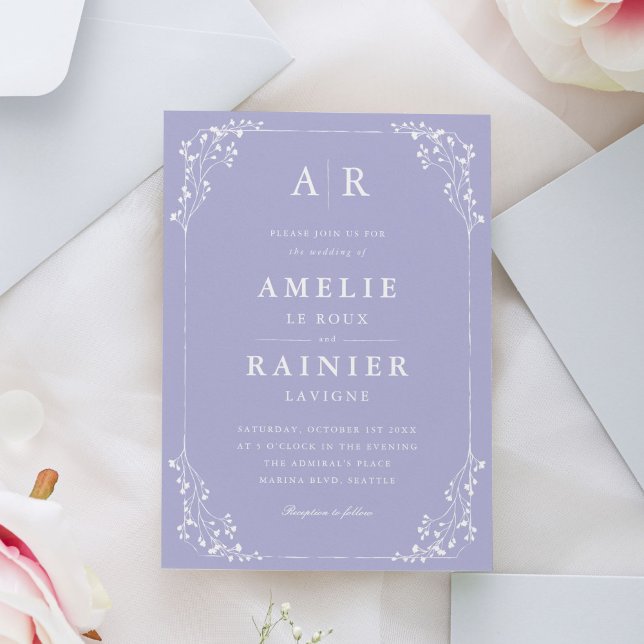 Invitación Boda romántico elegante clásico (Periwinkle Pastel Classic Wedding Invitation)