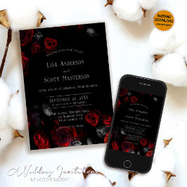Invitación Boda Romántico Elegante de Flora Roja Negra