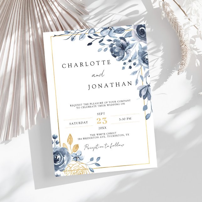 Invitación Boda romántico elegante de índigo (Subido por el creador)