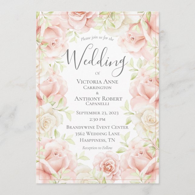 Invitación Boda romántico elegante floral rosa de Rubor (Anverso)