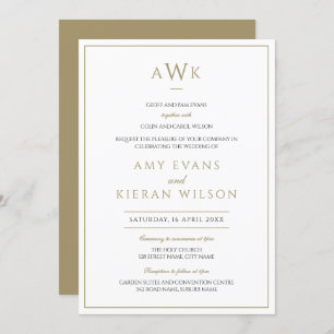 Invitación Boda romántico elegante Gold Classic Monograma