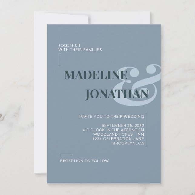 Invitación Boda Romántico Elegante y Dusty Azul (Anverso)