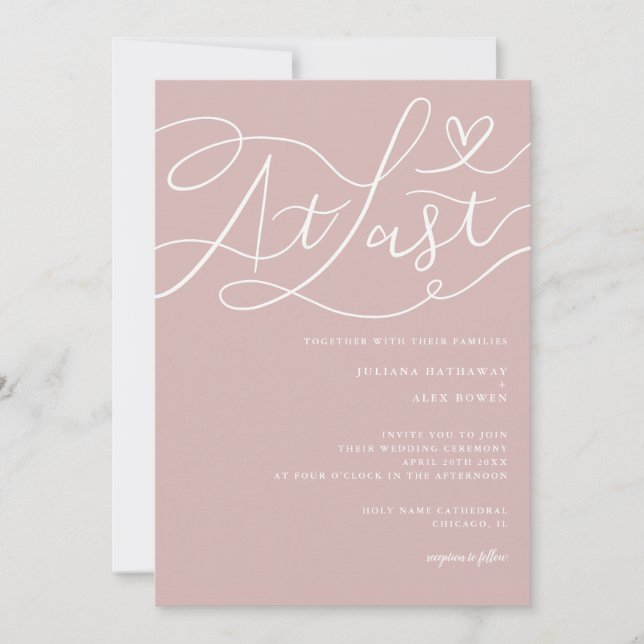 Invitación Boda romántico en última caligrafía rosa (Anverso)