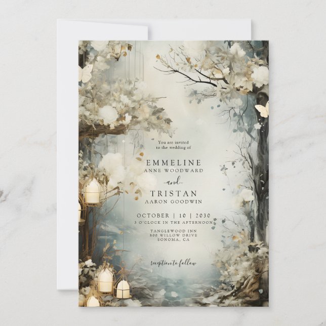 Invitación Boda romántico encantado de velas forestales (Anverso)