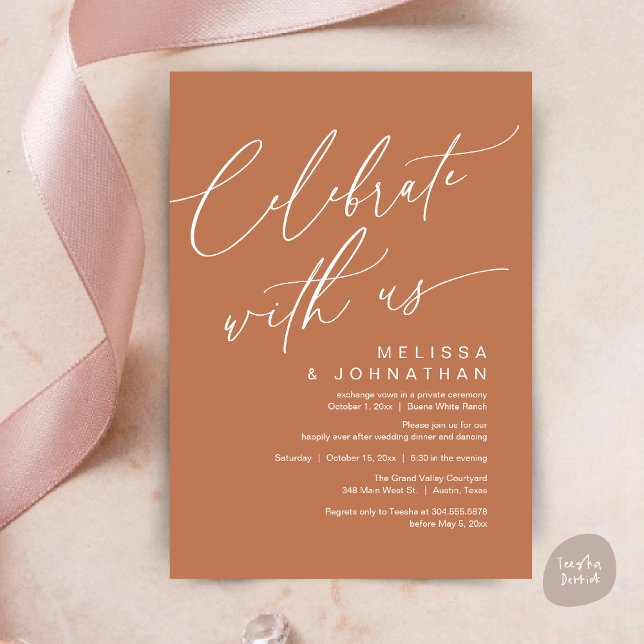 Invitación Boda romántico Fiesta de cena, celebra con nosotro (Romantic Wedding Dinner Party, Celebrate with us Lunch Brunch Modern Invites Card  PDF Copper Brown)