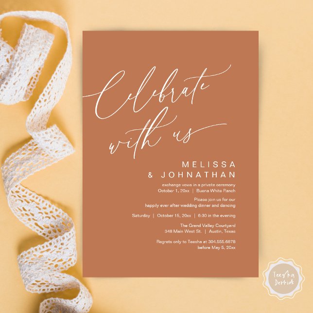 Invitación Boda romántico Fiesta de cena, celebra con nosotro (Romantic Wedding Dinner Party, Celebrate with us Lunch Brunch Modern Invites Card  PDF Copper Brown)