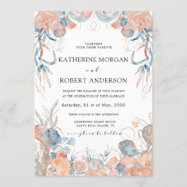 Invitación boda romántico floral azul
