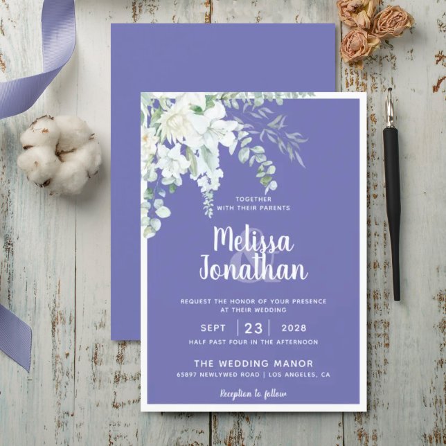 Invitación Boda romántico floral blanco dulce flor morado (Subido por el creador)