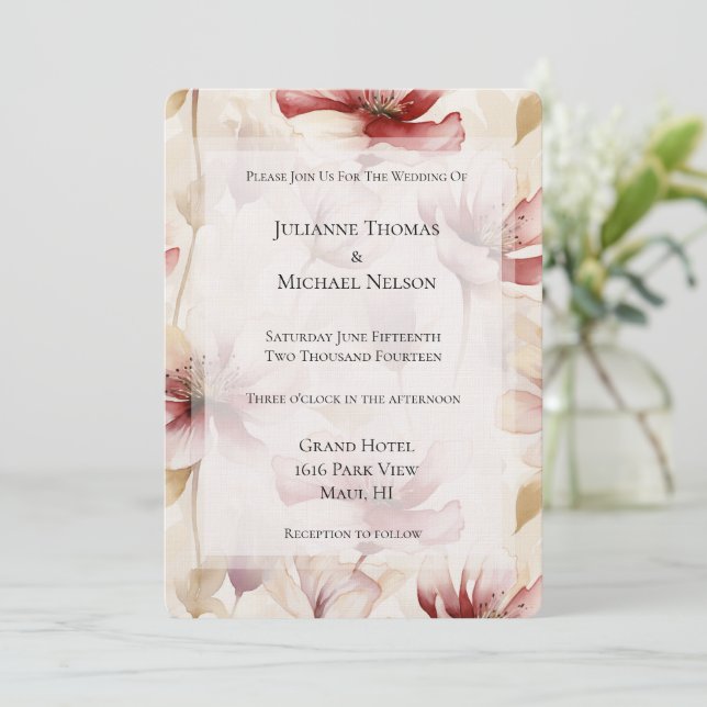 Invitación Boda romántico floral borgoñona de lavanda (Anverso de pie)