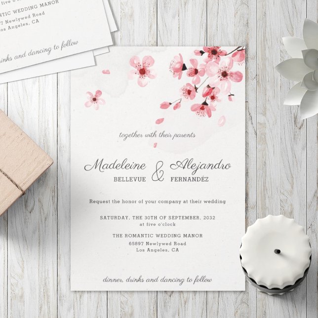 Invitación Boda romántico floral con flores de cerezo rosa (Subido por el creador)