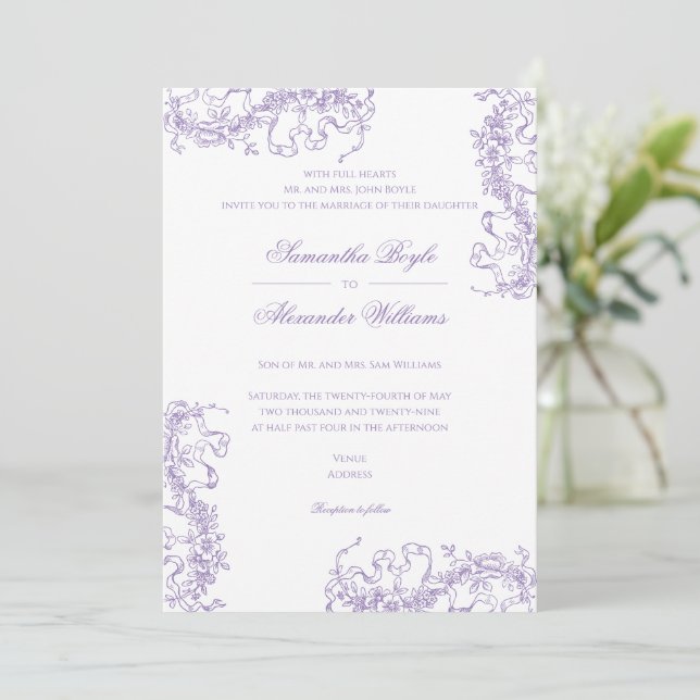 Invitación Boda Romántico Floral Francés Rococo Lavender (Anverso de pie)