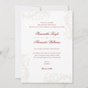 Invitación Boda Romántico Floral Francés Rococo Maroon