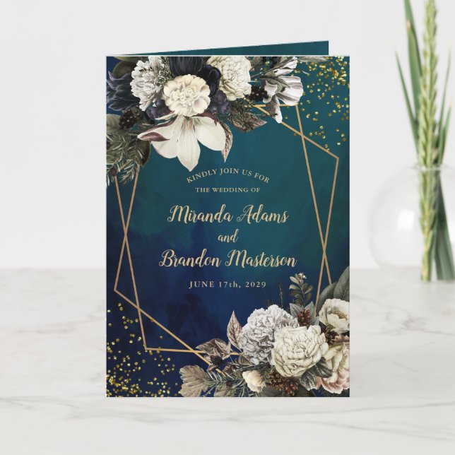 Invitación Boda Romántico Floral Gold Wreath (Anverso)