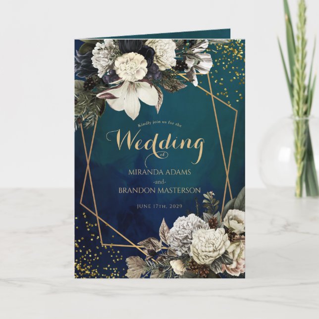 Invitación Boda Romántico Floral Gold Wreath (Anverso)