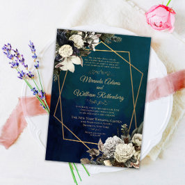 Invitación Boda Romántico Floral Gold Wreath