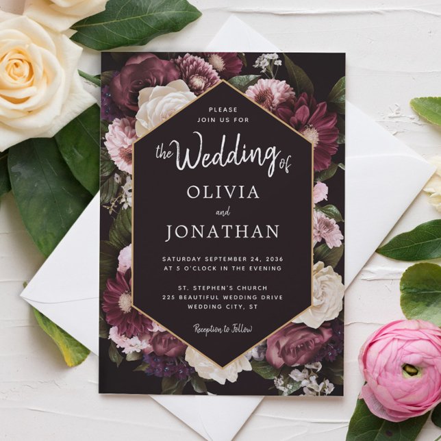 Invitación Boda romántico floral oscuro (Subido por el creador)