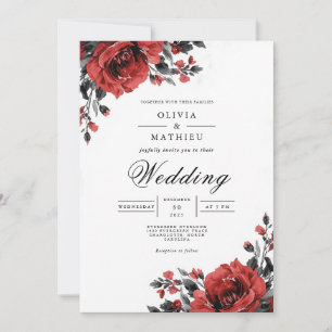 Invitación Boda romántico floral rojo rico