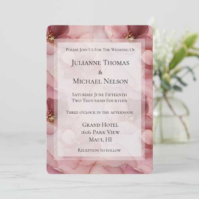Invitación Boda romántico floral rosa Rubor (Anverso de pie)