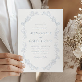 Invitación Boda romántico floral vintage azul turbio