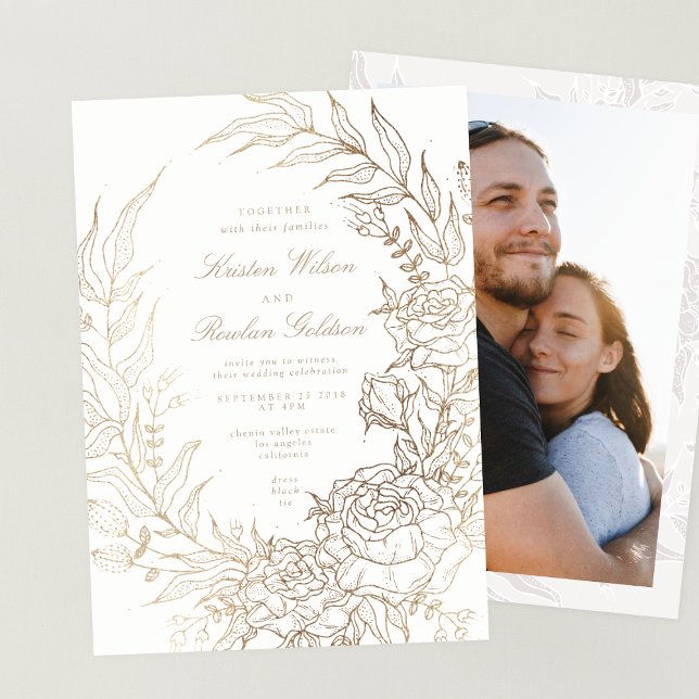 Invitación Boda Romántico Flower Gold Wreath (Subido por el creador)
