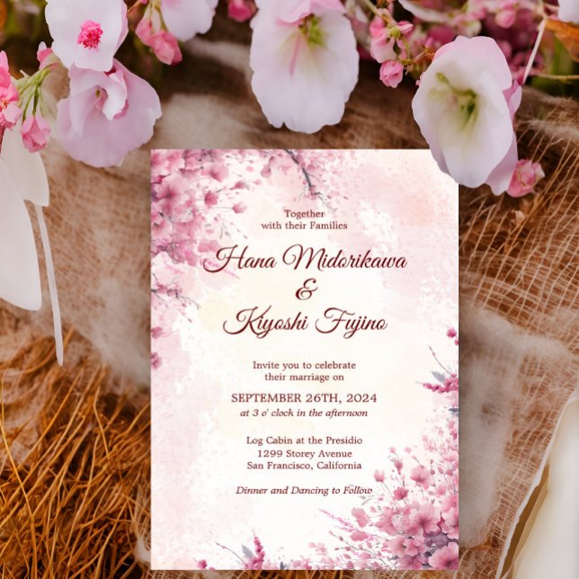 Invitación Boda romántico japonés de flores de cerezo rosado (Subido por el creador)
