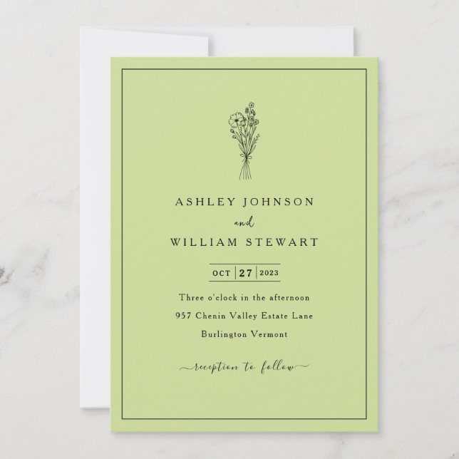 Invitación Boda romántico Minimalista Lime Green Floral (Anverso)