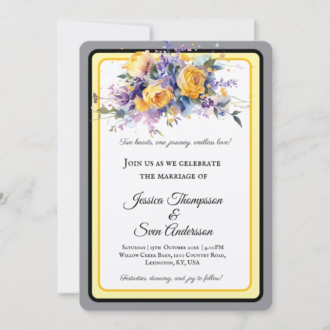 Invitación Boda Romántico Moderno de Bloom Rosa Amarillo (Anverso)