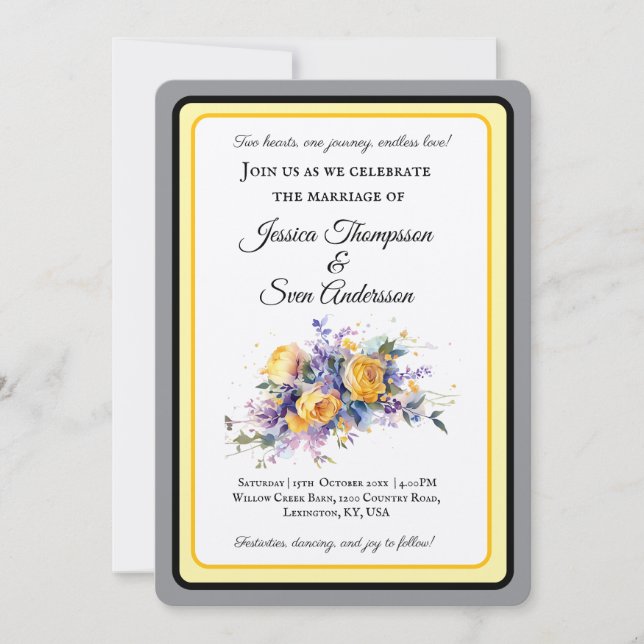 Invitación Boda Romántico Moderno de Bloom Rosa Amarillo (Anverso)