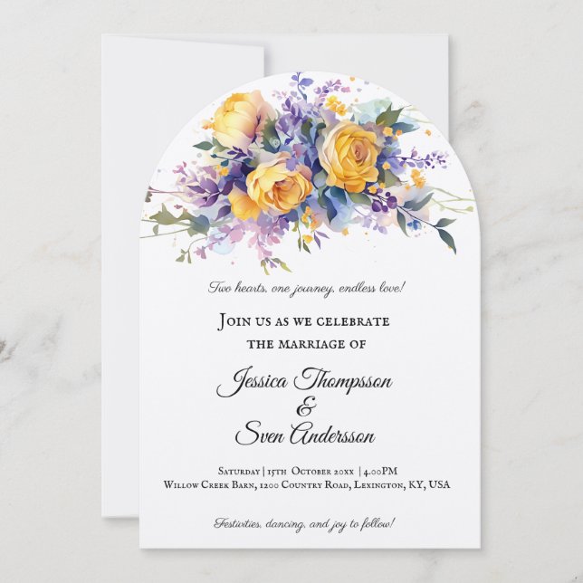 Invitación Boda Romántico Moderno de Bloom Rosa Amarillo (Anverso)