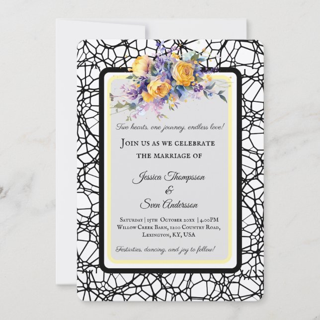 Invitación Boda Romántico Moderno de Bloom Rosa Amarillo (Anverso)