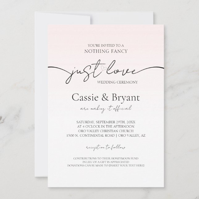 Invitación Boda Romántico Moderno de Guión Rosado y Negro de  (Anverso)