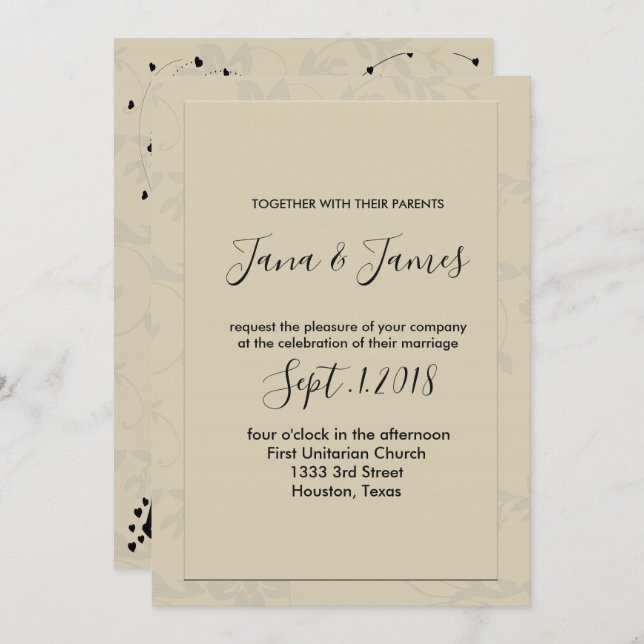 Invitación Boda romántico moderno y elegante (Anverso / Reverso)