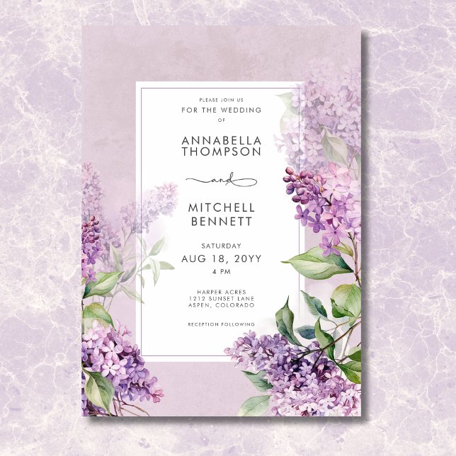 Invitación Boda Romántico Morado y Sage Lilacs (Modern Romantic Purple & Sage Lilacs Wedding Invitation)