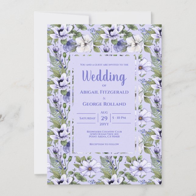 Invitación Boda Romántico Periwinkle Floral Lavender (Anverso)