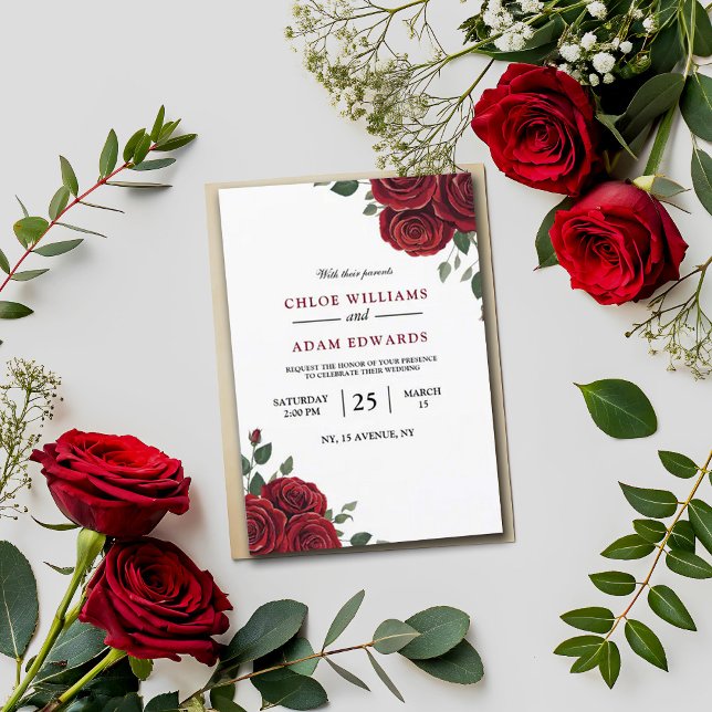 Invitación Boda Romántico Red Rose Burgundy Elegance (Subido por el creador)