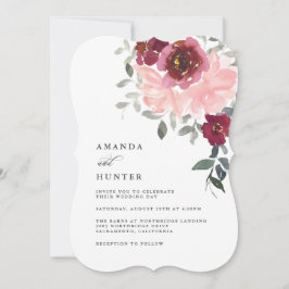 Invitación Boda romántico rosa y borgoñona floral