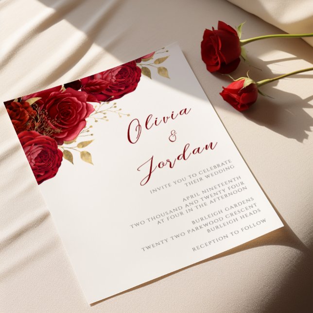 Invitación Boda Romántico Roses Rojos y Oro (Subido por el creador)