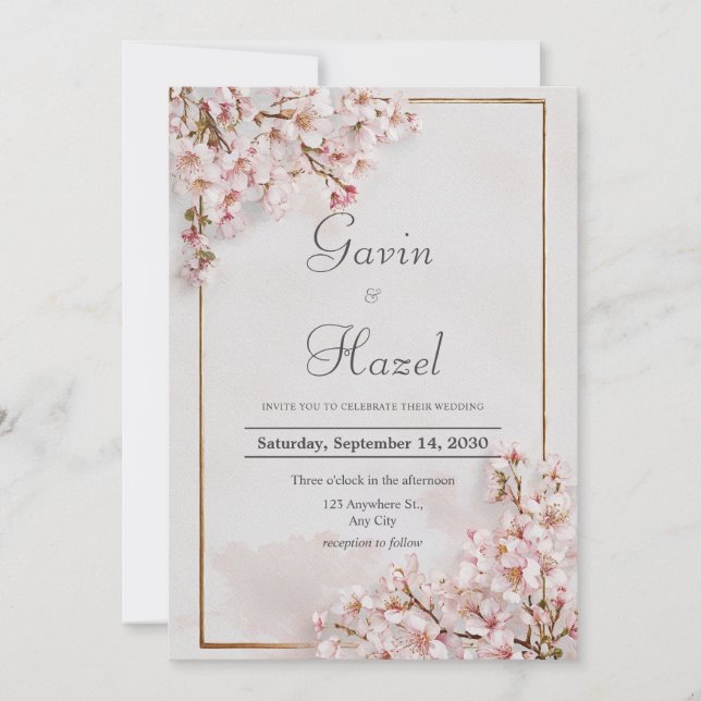 Invitación Boda romántico Rubor Cherry Blossom (Anverso)