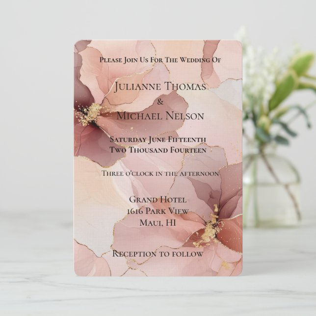 Invitación Boda romántico Rubor rosado dorado floral (Anverso de pie)