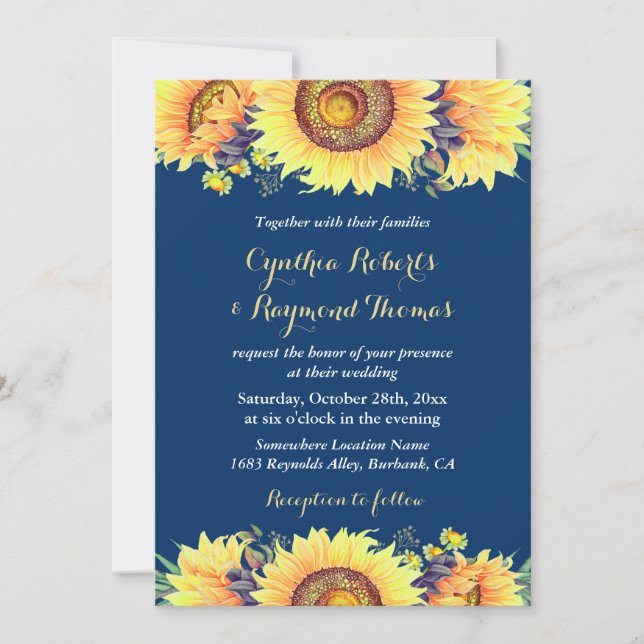 Invitación Boda romántico ruso de flores azules de la marina (Anverso)